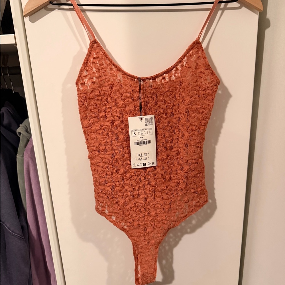 Zara Terracotta Lace Top